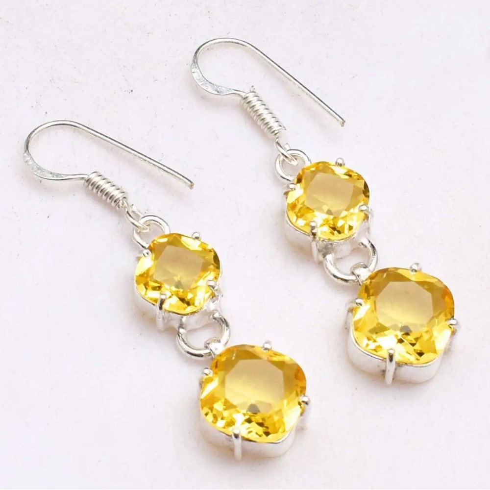 Citrine Gemstone Handmade Drop Dangle Earrings Jewelry 1.68" AE 30984